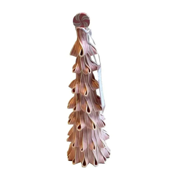 New Pink / White Glittered Pepermint Ribbon Candy Christmas Tree Ornament 15" - Picture 1 of 3